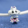 925 Sterling Silver Lovely Smiling Cat Animal Charm Bead Fits European Pandora Style Jewelry Bracelets