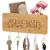 Wooden Key Hanger Welcome Home Pattern Multifunctional Entrance Storage Box Decor Wall Key Holder Hanging Household Hooks 210609