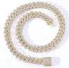 12 mm Iced Cuban Link Zinkenkette HalsketteArmband 14 Karat Weißgold plattiert 2-reihiger Diamant-Zirkonia-Schmuck 16 Zoll-24 Zoll3377