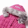 冬の女の子のジャケット3-6y少年のスキースーツキッズスポーツ暖かいコートコットンポリエステルトップソフトファーカラーフード付きムミピンク211027
