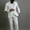 Padrão Foral de Marfim Branco Noivo do Noivo Smokings Unique Mens Party Pants Pants Ternos De Casaco Vest Business Wear Roupa 3 Peças