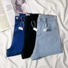 Netröd hög midja denim shorts kvinnlig sommar vild koreansk version av det snäva tunna elastiska ljuset 210629