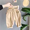 Spring Autumn korean style girls harem pants kids cotton pockets casual trousers 211103