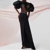 甲状腺女性高品質黒半袖床の長さ背中のないラウンドネックの気質ドレス夏のファッション210527