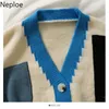 Women's Knits & Tees Neploe Cropped Cardigan Tops Fall 2021 Women Clothing Contrast Color Knitted Sweater Coat Casual Sueter Mujer Korean Pu