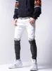 Mäns Jeans 2021färgade Ripped Men Casual Slim Fit Mäns Zipper Skinny Homme Brand Motorbiker Hip Hop White Black Byxor