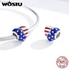 WOSTU подлинный 925 стерлингового серебра флага американский американский флаг бусины сердца фигура подвески подходит оригинальный браслет очарования серебро 925 ювелирных изделий CTC281 Q0531