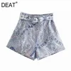 [DEAT] Spring Fashion Loose High Waist Printing Sashes Temperament All-Match Kvinnors Shorts 13W794 210527