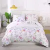 2/3 Sztuk Piękny Kwiat Feather Wave Print Plot Set Miękkie Oddychające Duvet Cover Poszewka na poduszkę Pełna królowa King Size Bedclothes 210706