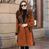 Kvinnors Fur Faux Ayunsue Luxury Double Faced Coat 2021 Vinter Kvinnor Naturlig ulljacka Mink Äkta Sheepskin My4568