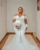 2022 Plus Size Mermaid Wedding Dresses Long Sleeves Bridal Gown Jewel Neck Beaded Lace Applique Sweep Train Custom Made vestido de novia