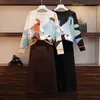 Two Piece Dress Plus Size 2022 Autumn Winter Korean Style Loose Sweater Woman Cartoon Round Neck Pullover Package Hip Knitting Skirt Suit