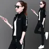 Kvinnors tvåbit byxor Casual Tracksuit Tre Set Kvinnor Streetwear Mode Loose Jacket + T-shirt Pant Suit Plus Size M-4XL Jogging Sweatsu