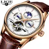 Relogio Masculin LIGE New Mens Watches Top Brand Luxury Automatic Mechanical Watch Men Leather Waterproof Watch Week Clock+Boxo Q0902