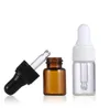 Mini flaconi vuoti di olio essenziale 1ml 2ml 3ml Flacone contagocce per campioni di vetro trasparente ambrato con tubo contagocce tappo bianco nero SN2773