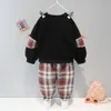 Bambini Cute Autumn Girl Baby Clothes Pantaloni a maniche lunghe in maglione scozzese per bambini Set da 2 pezzi per abbigliamento per ragazze