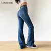 BiaoSheng Flared Jeans Woman High Waist Denim Trousers For Female Blue Elastic Skinny Fashion Classic Oversize Wide Leg Pants 210809