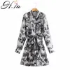 Hsa Woman Summer Clothing Black Printed Casual Painting Dress Sashes Sloping Hem Painting Style Unique Casual Robe Femme 210716