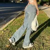 Y2K Low Rise Staright Cargo Jeans Lap Belt Retro Denim Pants Ruched Drawstring Women Denim Ounsers Street Indie Aesthetic Jean