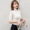 패션 여름 여성 탑스 반 슬리브 티셔츠 소프트 모달 Turtleneck T- 셔츠 슬림 맞는 스트레칭 모든 일치 티 바닥