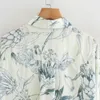 Women Floral printing Satin Shirt Femme Turndown collar Long sleeve Blouse Casual Lady Loose Tops Blusas S8069 210225