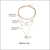 Hängsmycken juvelryround sequined mtilayer hänge halsband hjärta damer retro världskarta charm halsband för kvinnor bohemiska smycken gåvor som