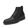 Toe de inverno 5333 Black Men Black Boots Handmade moda moda genuína rebite botas de tornozelo