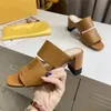 Women High Heels Designer Leather Sandals Embossed Mule Shoes with Wide Double Band 65 mm Heel Summer Sexy Slippers Top Quality NO 272