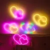 Neon Sign Led Dual Heart USB Batteri Operated Romantic Rainbow Wall Hängande dekoration Ljusskyltar för bröllopsfest födelsedag