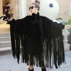 Kvinnorjackor 2022 Spring Autumn Black Jacka Kvinnor Lossa Tassels Turtleneck Långärmad Cape Coat Plus Plus Size Size