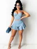 Beyprern Runway Medium Denim Straps Crop Top And High Waist Shorts Set Fashion Jeans Suits Party Club Wear Two-Piece Outfits Y0702