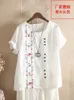 Women's Blouses & Shirts 2022 COTTON LINEN Embroidered Women Blouse Shirt Single Breasted Lady O Neck Bat Sleeve Fragmentary Floret Plus Siz