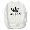 King Queen Crown 01 Print Par Kläder Kvinnor Män Sweatshirt Lovers Brushed Casual Pullovers Sweetheart Present Vintage Ladies Top 210930