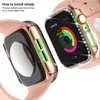 För Apple Watch Series 7 45mm Vals Pläterad Hård PC Bling Diamond Cover med härdat glas Skärmskyddskompatibel 41mm 44mm 42mm 40mm 38mm