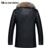 Holyrising Real Raccoonの毛皮の襟の男性のフェイクレザージャケット冬の厚いコートJaqueta de Couro Chaqueta男性PUレザー18536-5 211111