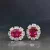 OEVAS Vintage 100% 925 Sterling Silver Created Moissanite Ruby Gemstone Birthstone Ear Stud Earrings Sparking Fine Jewelry Gifts