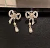 Bow dangle Boucles d'oreilles Boucles d'oreilles pendantes pour femmes fête mariage fiançailles amoureux cadeau bijoux avec flanne bagl