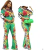 Women's Two Piece Pants TSXT 2022 African Style Women Printed 4-colors 2-piece Sets Casual Lady O-neck Half Sleeve Tops High Waist Long
