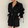 [EWQ] femmes élégantes Trench mode bureau dame ceinture manteau Outwear automne Chic coréen hauts manteaux amples kaki 210918