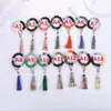 47 Färgpärlor Keychain Party Favor Wood Tassel String Chain Food Grade Silicone Bead Keyring Women Wrist Strap Armband3758559