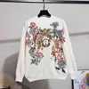 Autumn Winter Tops Women Korean Fashion Sequin Embroidery Flower Loose Knitted Sweater + Harem Pants Two Piece Set Ladies 211116