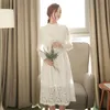 Coigarsam nova primavera vestido de outono arco manga lace vestidos longos roupas brancas para mulheres completas 210309