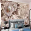 3d papier peint salon gris européen en relief fleur TV fond mur soie murale papier peint