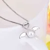 Dainty Pearl Heart Pendant Halsband Kreativ ängel Vingar Silver Färg Clavicle Choker Chain Fashion Wedding Party Smycken G1206