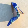 mode femmes chaussures bleu python serpent imprimé cuir bleu bout pointu stiletto strip-teaseuse talons hauts bal soirée pompes grande taille 44 12cm