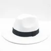 Fedora Hat 리본 밴드 벨트 와이드 브림 솔리드 라운드 탑 여성 S 고전 파나마 공식 드레스 교회 그린 화이트 블랙 겨울 210608