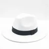 Fedora Hat Ribbon Band Belt Wide Brim Solid Round Top Kvinnor S Klassisk Panama Formell Klänning Kyrka Grön Vit Svart Vinter 210608