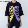 Gonthwid Streetwear Tshirts Hip Hop Bandana Paisley Desen Kafatası İskelet Tees Gömlek Harajuku Moda Pamuk Kısa Kollu C0315 Tops