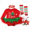 Set di abbigliamento per bambini Ragazze Abiti per cervi più carini Vestiti per boutique di Natale per bambini Vestito rosso tutu bling-bling 4 pezzi con fascia 210315