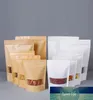 50 stks / partij Frosted Window Kraft papieren zakonafhankelijke verpakking en zelf-afgesloten tas boodschappentassen gedroogde fruit thee afdichting verpakking